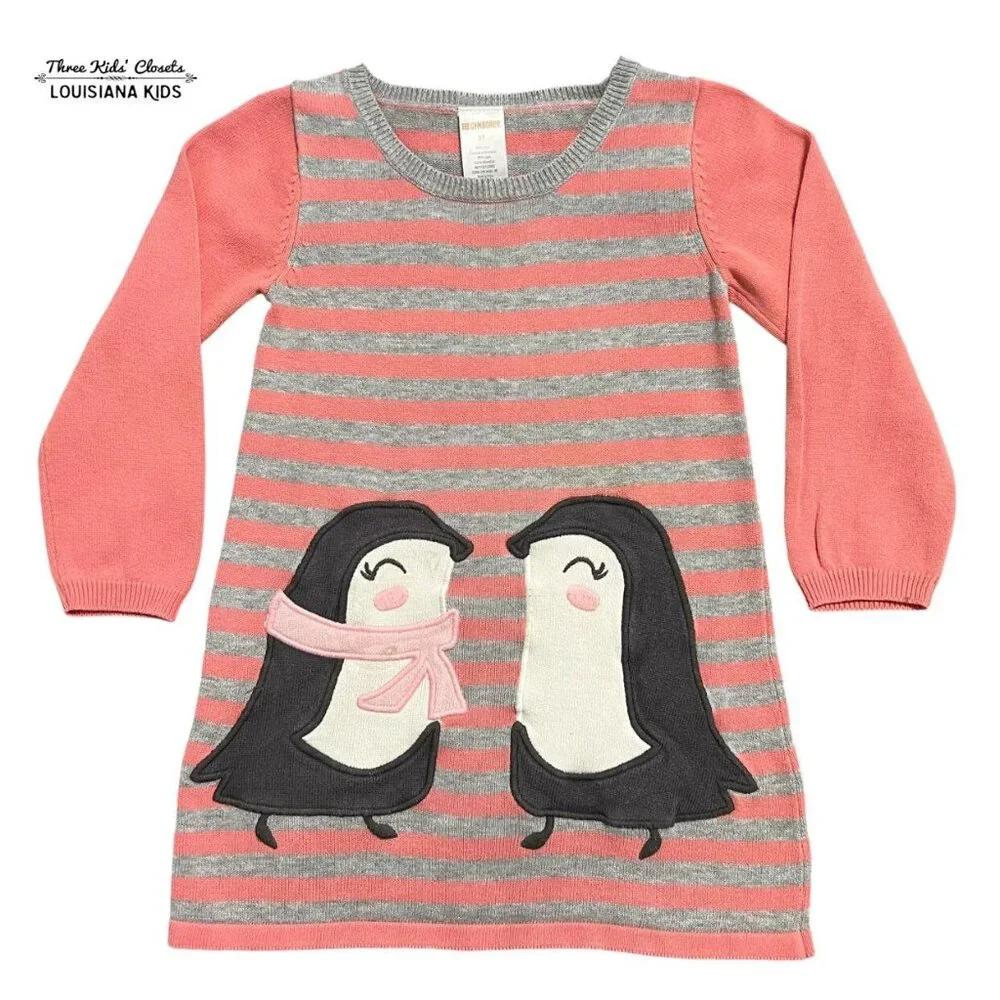 Gymboree 3T Pink Striped Penguin Appliqué Sweater Dress